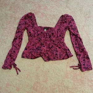 Urban Outfitters Pink Floral Crop Long Sleeve